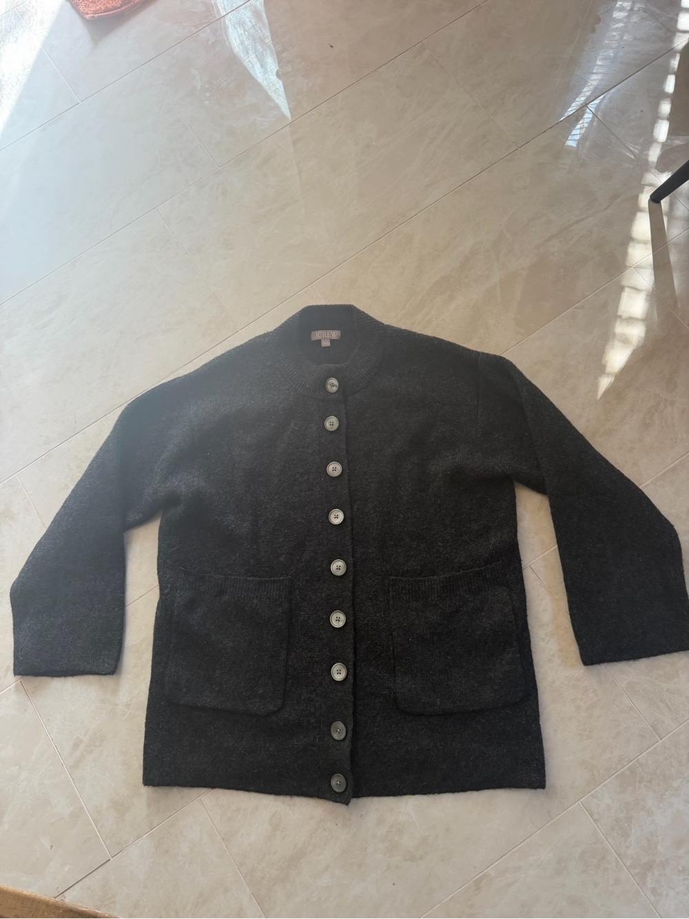 J. Crew Black Wool-Blend Button Cardigan Coat